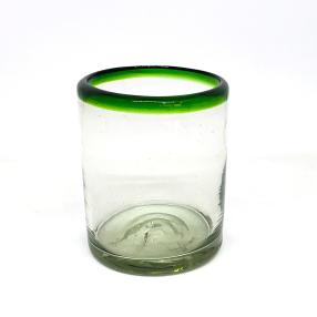  / vasos chicos con borde verde esmeralda, 10 oz, Vidrio Reciclado, Libre de Plomo y Toxinas